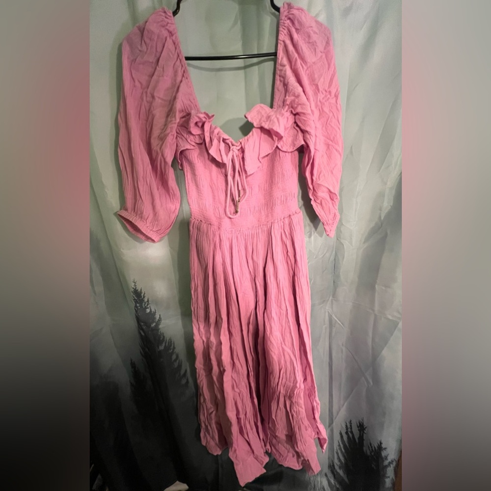 Free People Oasis Ruffle Romantic Cotton Gauzy Cottagecore Coquette Midi Dress - Picture 9 of 10